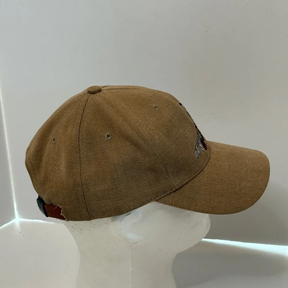 Vintage Disney Goofy Golf Hat Tan Twill Adjustable Leather Strap Baseball Cap